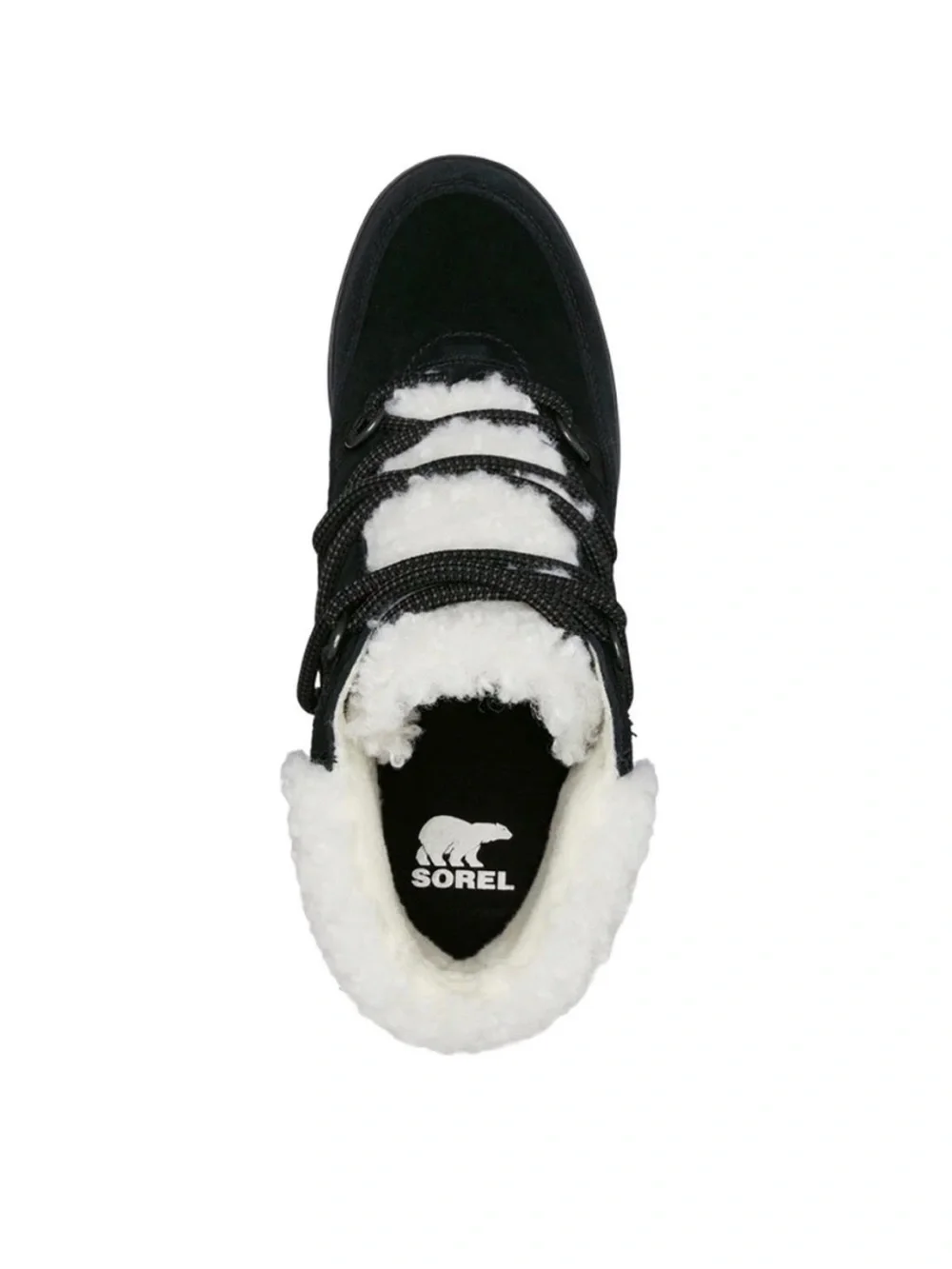 Sorel Evie Black Suede Sherpa-Lined Waterproof Wedge Lace-Up Bootie Size 8.5
